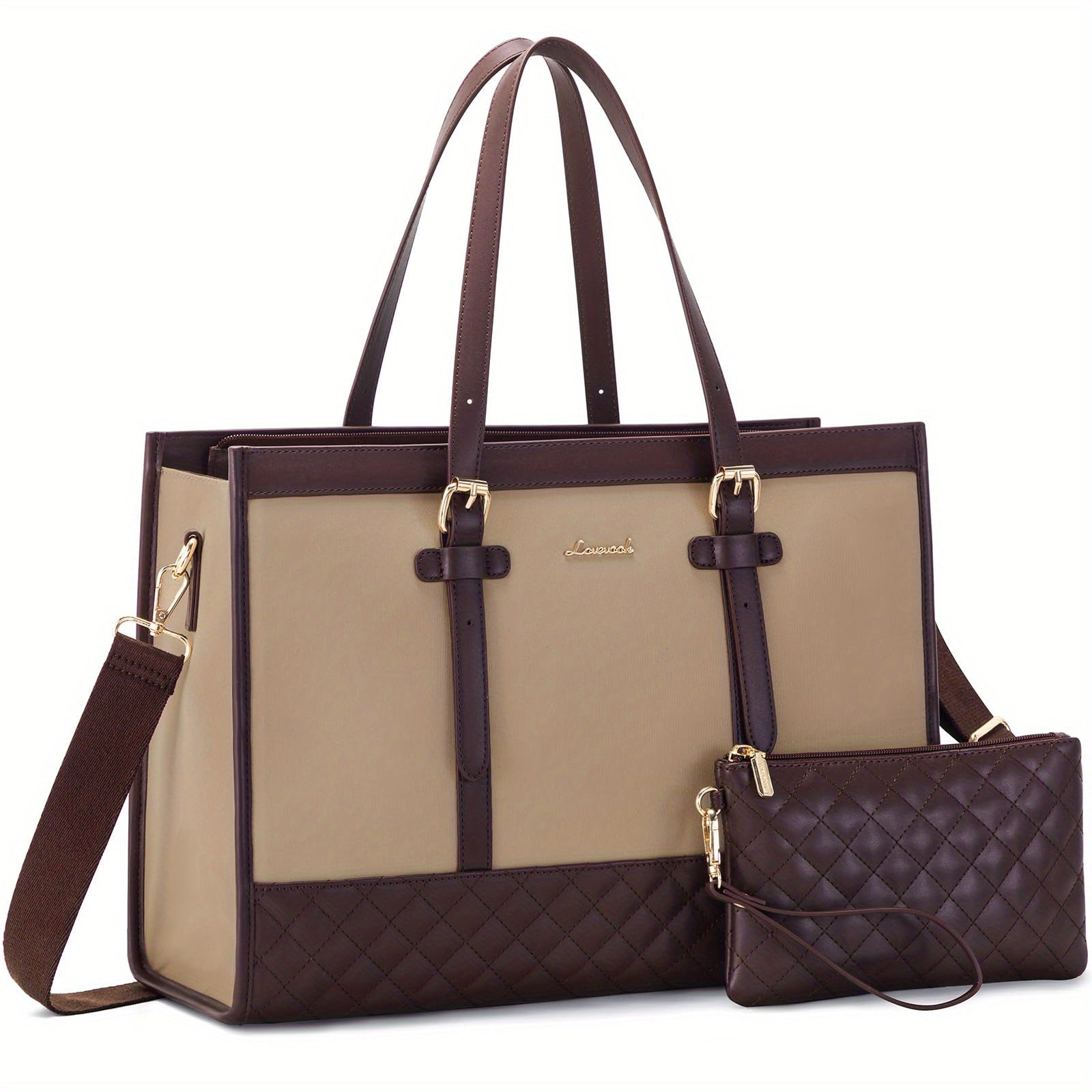 LOVEVOOK Women's makeup travel case, 17.3" - Spacious Work & Travel Briefcase with Clutch Purse, Durable Synthetic Synthetic Leather, Scent-Free, Campus Handbag | Quilted Exterior | Synthetic Synthetic Leather Bag
